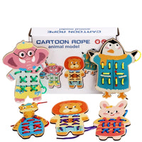 Early Learning Cartoon Lacing Toy Fine Motor Skills Wooden Lacing Toy Educational for Children