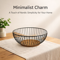 Fruit Bowl with Woven Design for Dining Table and Kitchen Storage, Metal Frame Basket for Vegetables and Snacks, Decorative Pantry