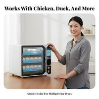 Intelligent Temperature Control Home Egg Hatching Machine Adjustable Roller Tray Automatic Egg Incubator Double-Power Power Support Digital Poultry Hatcher Pre-Programmed Hatching Modes for Hobby Farmers, Educators, Small Farm, Classroom
