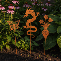 Rustic Iron Garden Stake Decor - Butterfly, Sun, Bee, Bird Designs for Yard & Planter