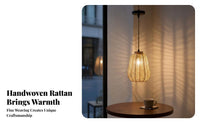 Woven Pendant Light Handwoven Design Wicker Pendant Light Vintage Evoking Rattan Design Lampshade for Restaurant, Coffee Shop, Dining Room