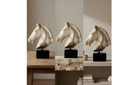 Horse Head Sculpture Resin Horse Head Statue Imitation-Jade Sculpture with Base for Display Shelf