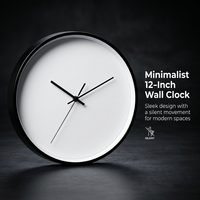 Wall Clock for Living Room, 12 Inch Metal Frame Narrow Design Movement Operated Hanging for Home Office