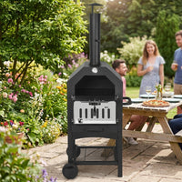 BBQ Stove Pizza Oven For Garden Portable 64.5cm Matte Black Steel