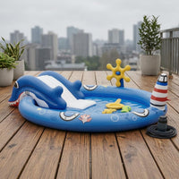 Inflatable Aquatic Fun Pool Lighthouse Column Kiddie Pool with Slide Round for Spraying Use
