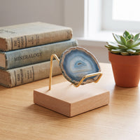 Crystal Pendant Brass Display Stand with Black Walnut Wood Base for Small Stones and Mineral Specimens