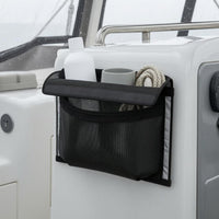 Flat-Backed Boat Storage Mesh Bag Flap-Top Self-Adhesive Boat Organizer Bag Framed Edge Adhesive Mesh Storage Pouch Black for Boats, Outdoor Water Settings