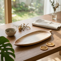 Leaf-Shaped Tray Extended Wooden Serving Platter Natural Wood for Tea Service