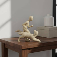 Running Man and Dog Statue Handmade Abstract Human and Pet Sculpture Heartwarming Gift Figurine for Bookshelf
