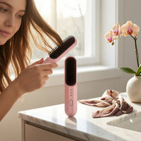 Rechargeable Cordless Hair Straightener Brush Compact Portable Hair Straightener Brush Handheld Fast Heating for Travel, Dorm Room
