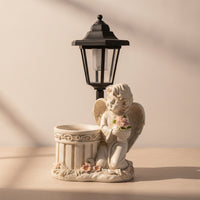 Angel Statue with Solar Lantern Outdoor Garden Figurine Planter Decorative Garden Statue with Lantern for Homeowners, Yard, Patio
