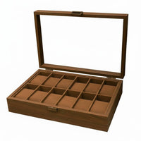 Wooden Watch Display Case Vintage Wood Grain Watch and Jewelry Organizer Soft Luxe Textile Lining Perfect Gift for Women, Closet