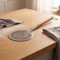 Perforated Pizza Peel with Wooden Handle Anodized Pizza Tuner Transfer with Long Handle Lightweight for Home Cooks, Outdoor Cooking