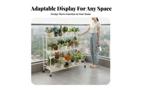 Multi-Layer Design 3-Tier Rolling Plant Trolley 360° Swivel Wheels Flower Rack Sturdy Frame Garden Supply Large Capacity for Gardening Enthusiasts, Event Planners, Balcony, Living Room, Indoor, Wedding