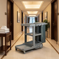 Large Capacity Commercial Cleaning Trolley on Wheels Heavy Duty Janitor Cart with Vinyl Bag Janitorial Equipment for Housekeepers, Janitors, Hospital