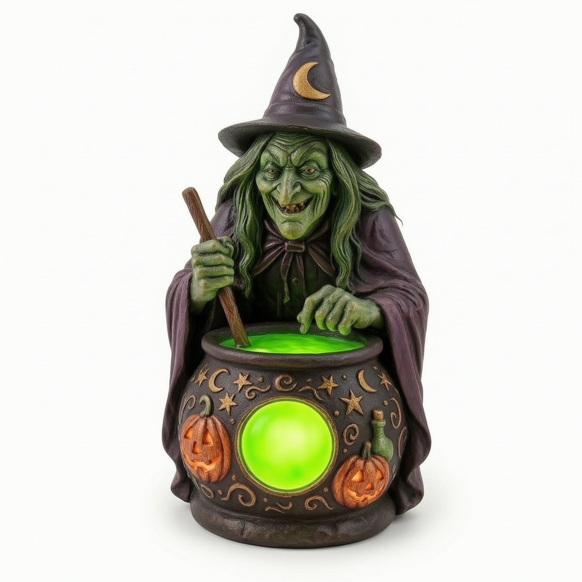 Witch Figurine Table Lamp Illuminated Halloween Tabletop Lamp Seasonal Night Light for Desk