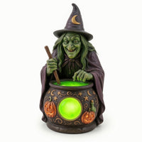 Witch Figurine Table Lamp Illuminated Halloween Tabletop Lamp Seasonal Night Light for Desk