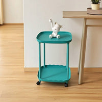 Rolling Side Table Compact Mobile Bedside Table Space-Saving Two-Tier Utility Cart for Bedroom, Living Room, Small Apartment