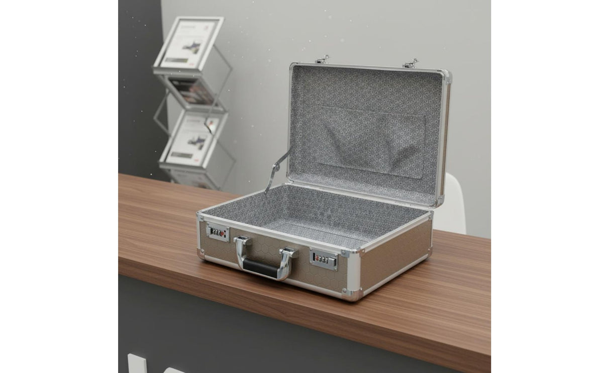 Aluminum Briefcase Construction Metal Hard Shell Case Reinforced Corners Portable Tool Case for Photographers, Sample Display, Business Travel