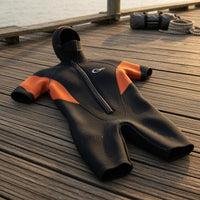 5 Mm Hooded Wetsuit Stretch Short Sleeve Wetsuit Stitched Seams Water Sports Gear Orange Panels for Diving, Surfing, Snorkeling