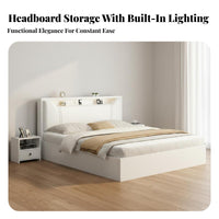 Contemporary White Bed Frame Solid Wood Construction Wooden Slat Bed Base No Box Spring Needed Bedroom Furniture for Couples, Renters, Guest Room