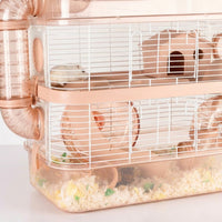 Multi-Level Hamster Cage with Tubes, Acrylic Transparent Viewing Top, Modular Hamster Habitat for Enrichment, Silent Running Wheel