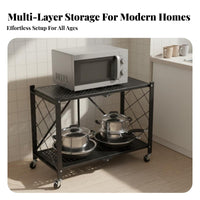 Foldable Storage Rack Space Saving Foldable Storage Shelf Heavy Duty Foldable Microwave Stand for Homeowners, Students