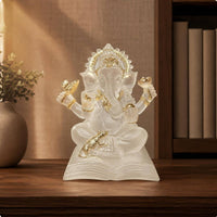Translucent Elephant-Headed Deity Statue Frosted Seated Deity Figurine Gold-Toned Book Base Statue Molded Detailing