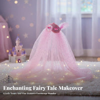 Ice Crystal Print Transparent Mantle Floor-Length Train Princess Cape Glittering Design Lightweight for Children, Themed Parties