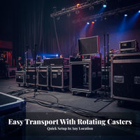 Aluminum-Reinforced Frame Rolling Amplifier Cabinet ruggedDuty Construction travel case high-grade Audio Equipment Rack Portable for Sound Engineers, Event Technicians, Touring, in-person Performances, in-person music events, on the travel