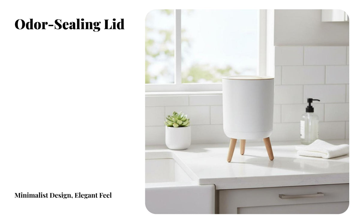 High Leg Trash Can Space-Saving Size Press Top Waste Bin Round Trash Can with Lid 7L Capacity Round Garbage Bin Easy to Clean