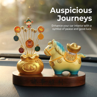Rotating Horse Car Ornament for Dashboard, Resin Figurine with Wooden Base, Interior Decoration for Vehicle