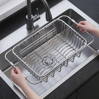Expandable Dish Rack and Kitchen Sink Drainer with Utensil Holder, Stainless Steel Sink Organizer, Over the Sink Drainer for Kitchen Counter