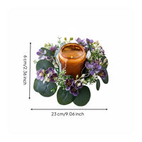 Tabletop Eucalyptus Wreath Circular Arrangement Violet Blossoms Artificial Eucalyptus Wreath Realistic Look Circular Garland Lightweight for Table Display