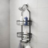 Over the Shower Fixture Organizer With Hooks over the Shower Fixture Rack Rust Resistant Metal Washroom Shelf for Renters, Students, Apartment