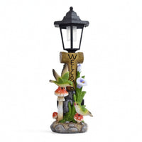 Welcome Statue with Hummingbirds Outdoor Garden Ornament with Solar Lantern