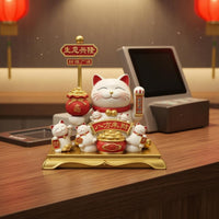 Gift-Box Fortune Cat Figurine Red Accents Fortune Cat Figurine Glossy Decor Piece for Countertop Display