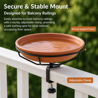 Balcony Railing Birdbath, 26.5cm Water Bowl for Outdoor Balcony, Easy Cleaning & Installation, Terracotta Brown