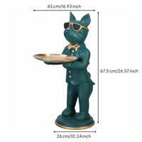 Floor Standing Dog Sculpture Gilded Detail Canine Attendant Statue Resin Material Statue Tray for Entryway, Living Room