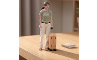 Miniature Woman with Suitcase Hand-Painted Journeyer Figurine Realistic Scale Model for Collectors, Scene Building