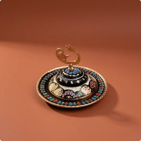 Hand-Painted Metal Serving Piece Floral Patterns Ornate Metal Tableware Home Decor Item Multicolor Embossed