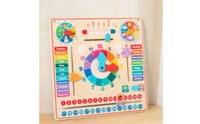Multicolor Child-Centered Calendar Clock Board Movable Hands Wooden Calendar Clock Board Sliding Parts Educational for Preschoolers, Kids