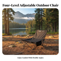Adjustable Recline Portable Reclining Camp Chair Heavy Duty Frame Folding Recliner Ergonomic Design Outdoor Gear Weather Resistant for Beachgoers, Homeowners, Camping, Fishing, Office, Backyard