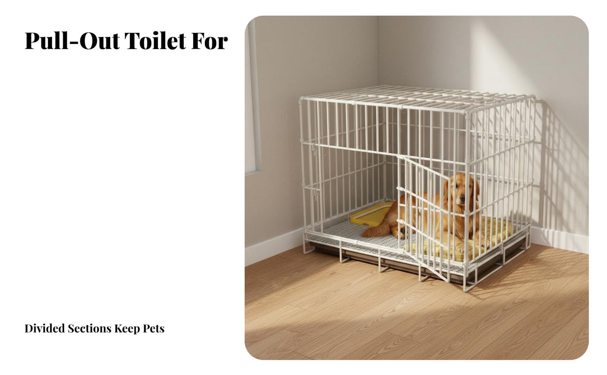 Space-Saving Indoor Dog Kennel with Tray Easy to Clean Wire Dog Crate with Tray Heavy Duty Frame Metal Wire Pet Crate Secure Latch System for Cat Owners, Home Use
