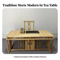 Mortise and Tenon Joinery Chinese Design Tea Table Water-Based Varnish Solid Wood Tea Ceremony Table Fully Assembled Ash Wood Dining Set Traditional Design for Cultural Enthusiasts, Interior Decorators, Living Room, Reception Area, Office, Gatherings