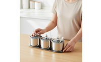 Stainless Steel Seasoning Container Set Dishwasher Safe Kitchen Countertop Seasoning Organizer for Dining Table