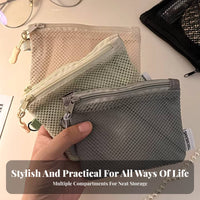 Multi-Functional Mesh Zipper Pouch Lightweight Mini Portable Storage Bag Washable for Women, Students, Daily Use, Handbag Organization, Home
