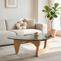 Asymmetrical Coffee Table Mid-Retro Modern Coffee Table with Glass Top Sculptural Furniture for Living Room, Apartment, Lounge