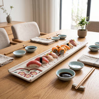 Sushi Plate with Hand-Painted Decoration Rectangular Sushi Plate Sashimi Platter Narrow Serving Tray Ceramic for Home Hosts