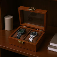 Wooden Watch Box Metal Clasp Glass Lid Watch Box Wood Grain